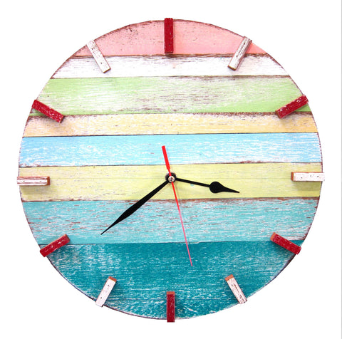 SN 347 // Spring Recycled Boat Wood Beach House Clock