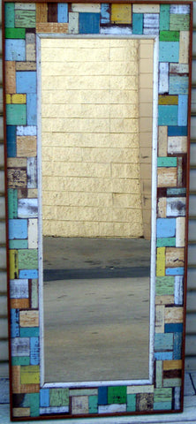 ML016// Boat Wood Block Party Multicolor Door Mirror with Border