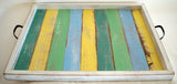 SN 183 // Mid Size Beach wood tray with metal handles(17"x13")