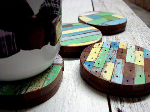 SN 253-R  // Recycled wood Round Coaster Set of 4